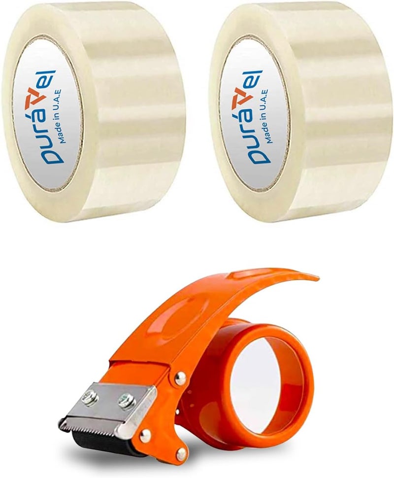 Duravel Packing Tape Dispenser with Clear Tape Roll - Ergonomic Handheld Tape Gun (2 Rolls) - Image 1